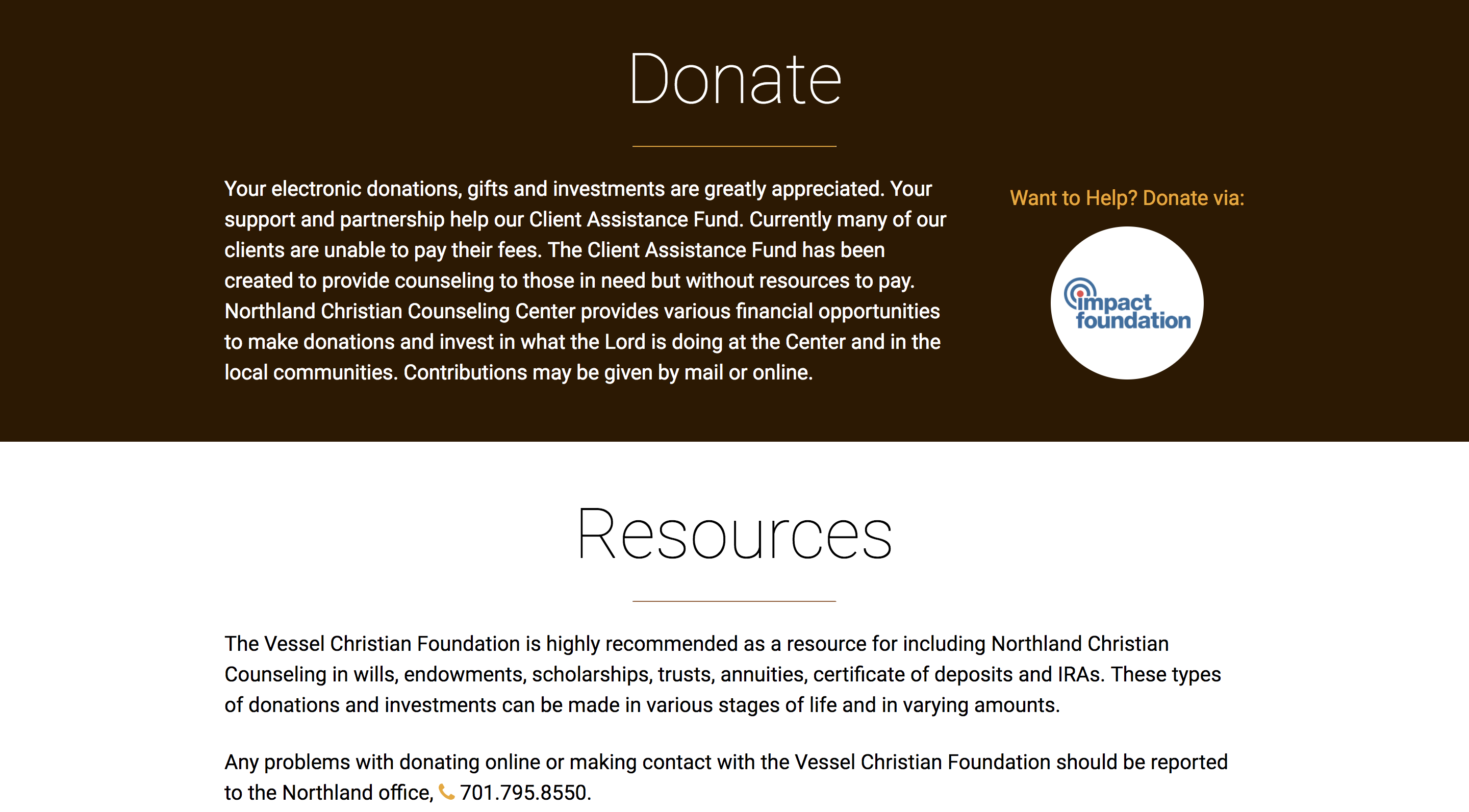 Northland Christian Counseling Center Site Donate Page